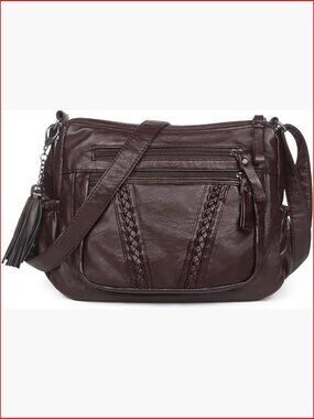 Soft PU Leather Crossbody Hobo Bag with Tassel - Lightweight